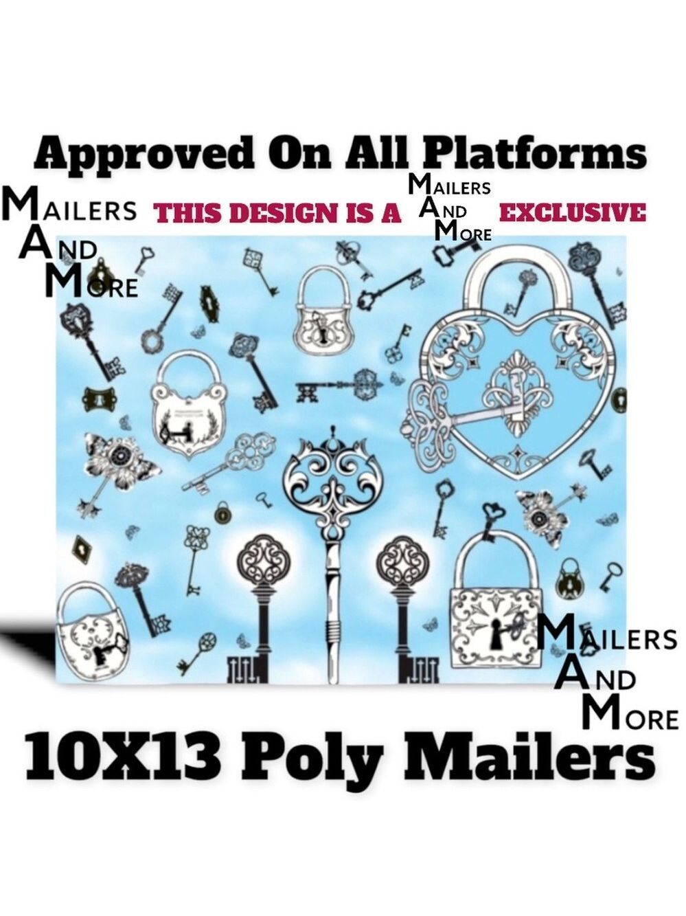 25 10X13 Poly Mailers Skeleton Key and Padlocks Shipping Envelopes PRICE IS FIRM - Picture 7 of 11